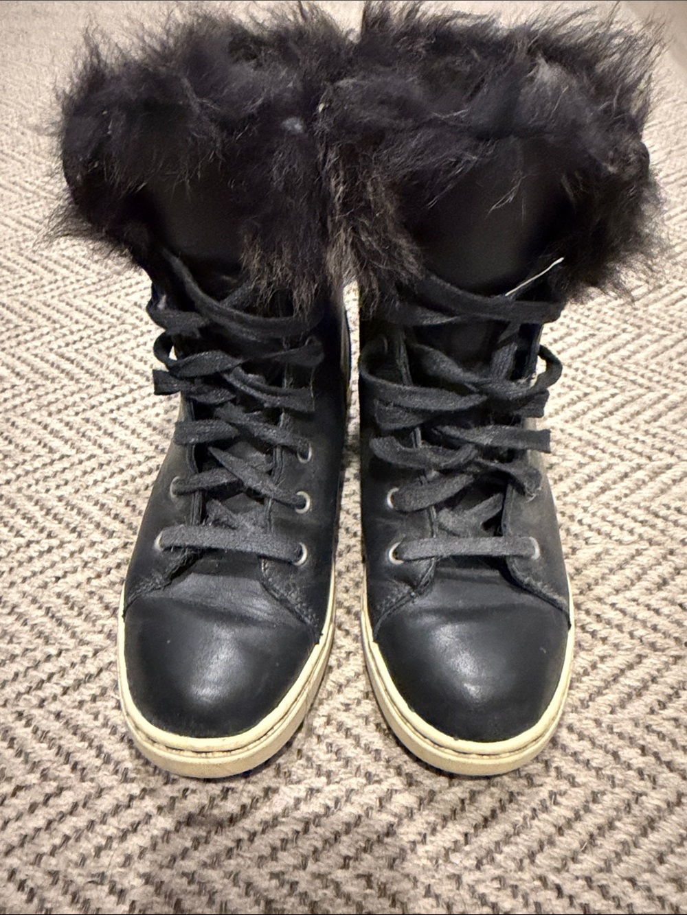 UGG Black Lace-Up Fur Cuff Women's Boots